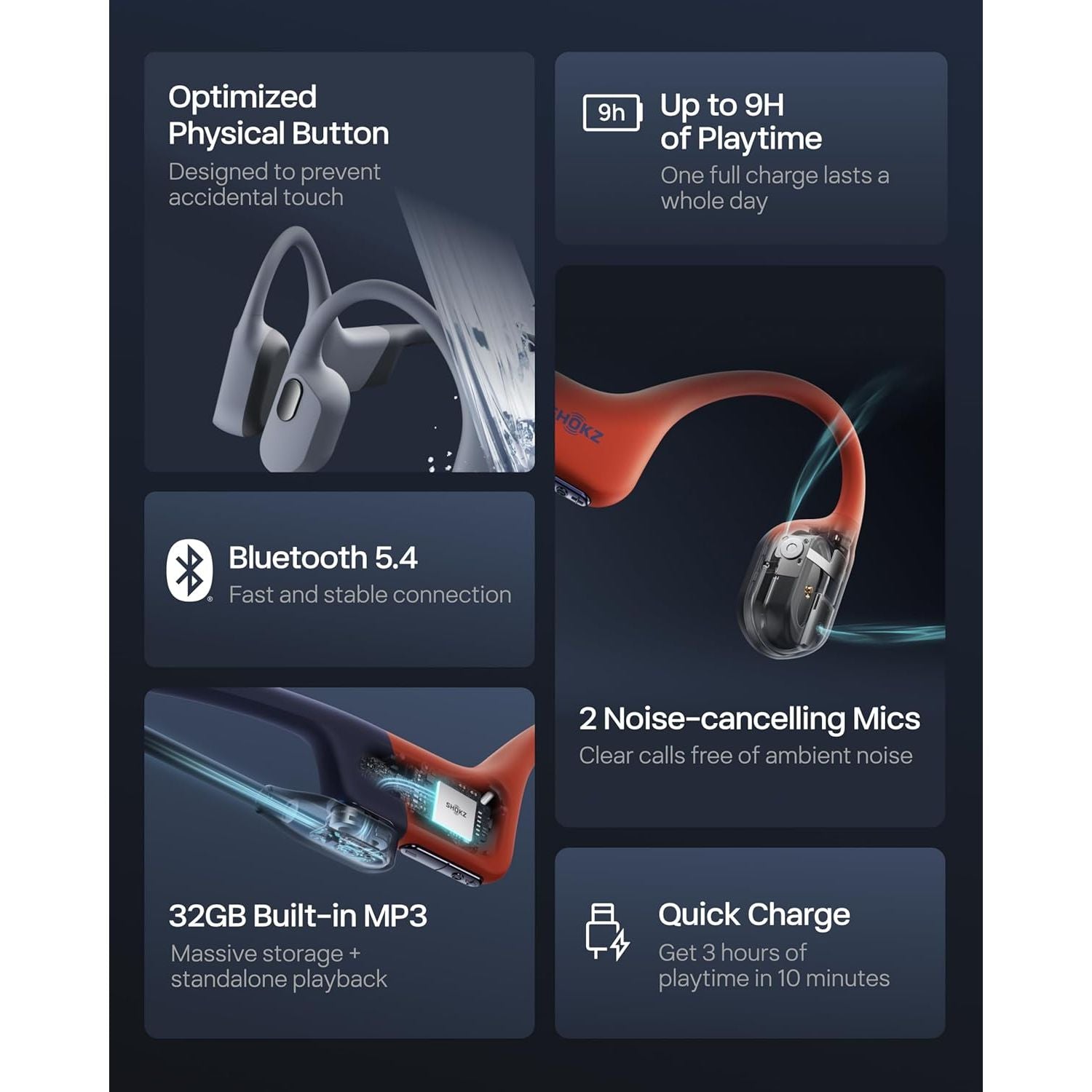 SHOKZ OpenSwim Pro Bone Conduction Sports Headphones, IP68 Waterproof Open-Ear Wireless Earphones with Bluetooth 5.4, 32GB of MP3 Storage, Noise Canceling Mics, 9h Playtime for Running, Swimming, Grey - 6